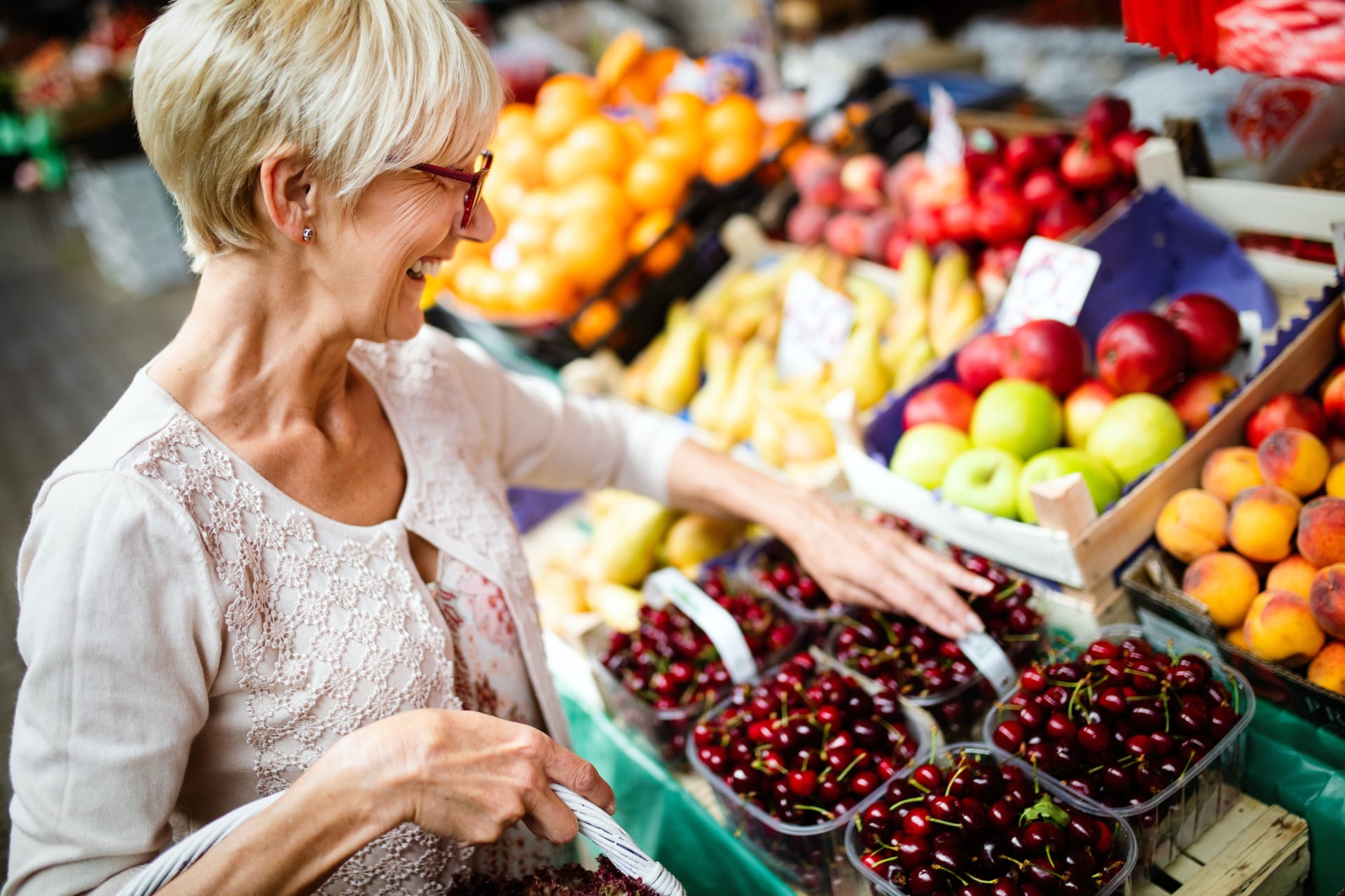 senior woman at the at the farmers market