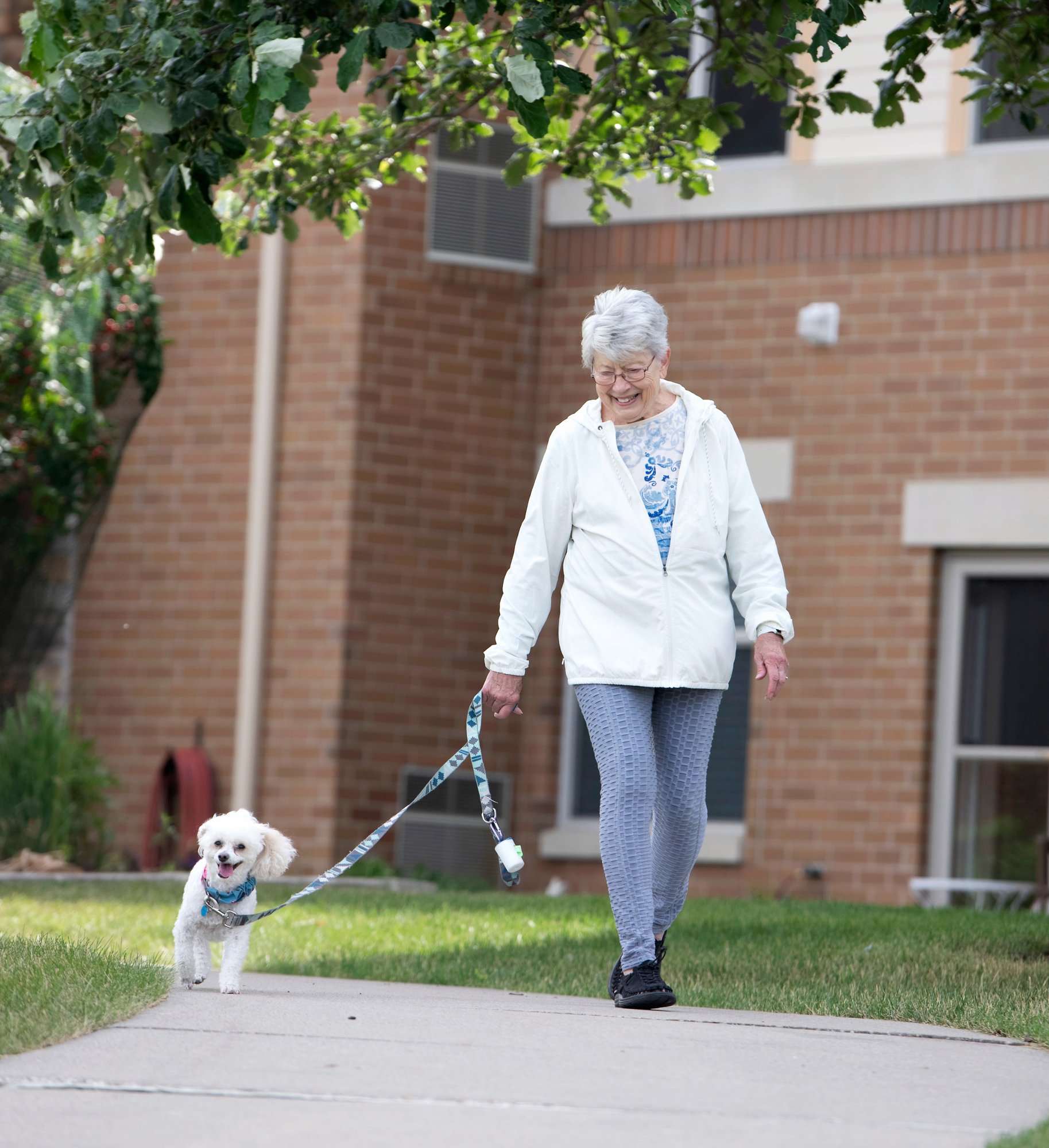 Senior woman walking with a dog