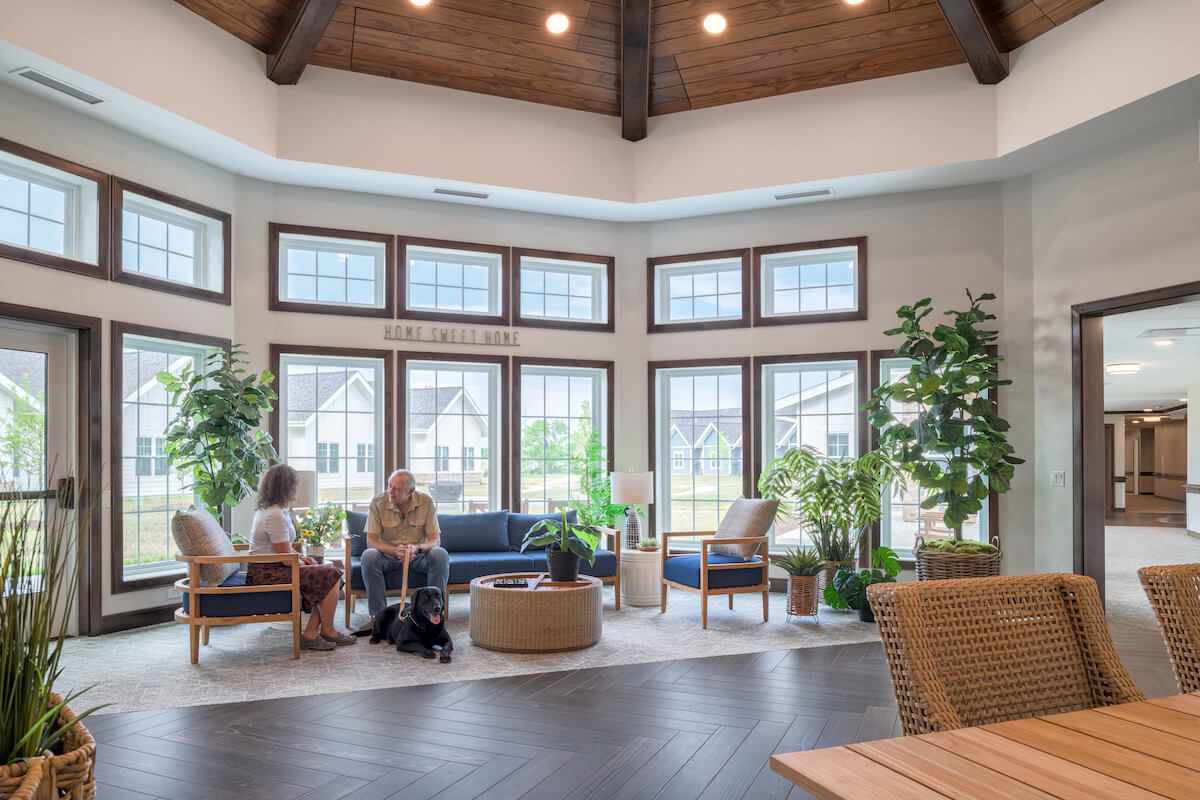 Community living room with several windows