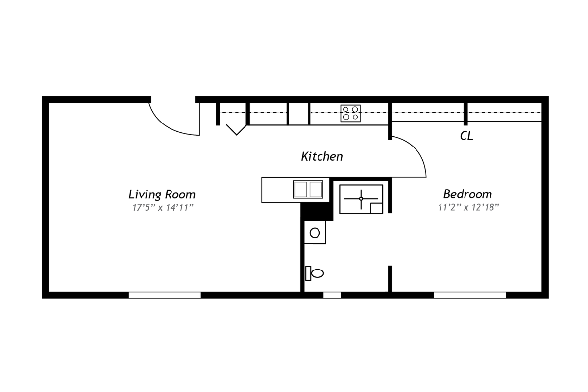 2 room kitchenette floor plans