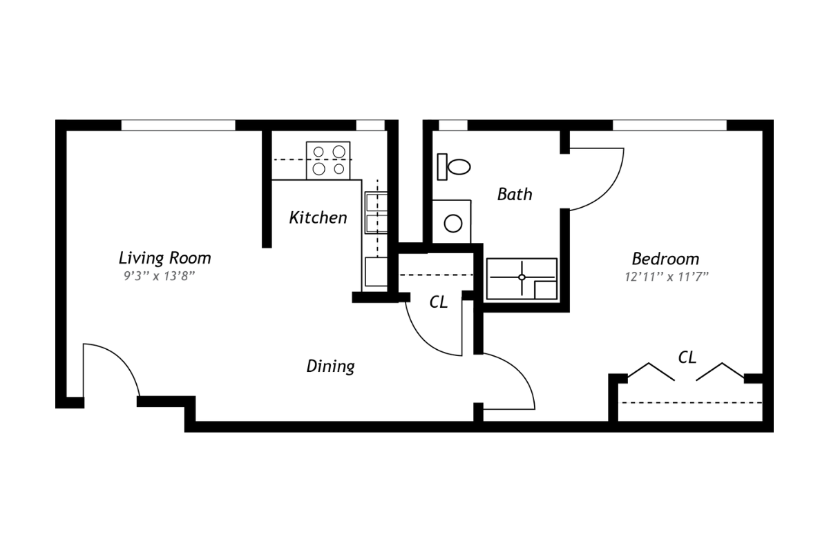 2 room kitchenette West floor plans