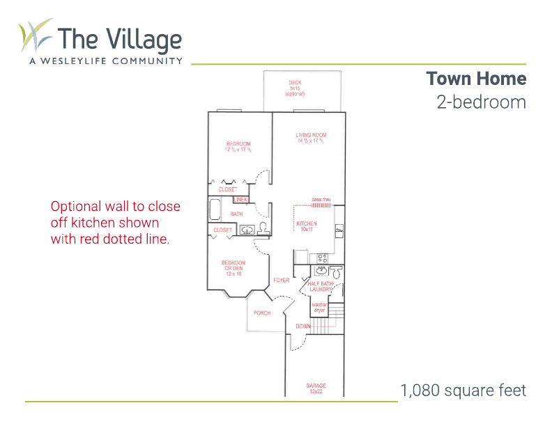floor plan of the Town home, 2-bedroom, 1,080 square feet