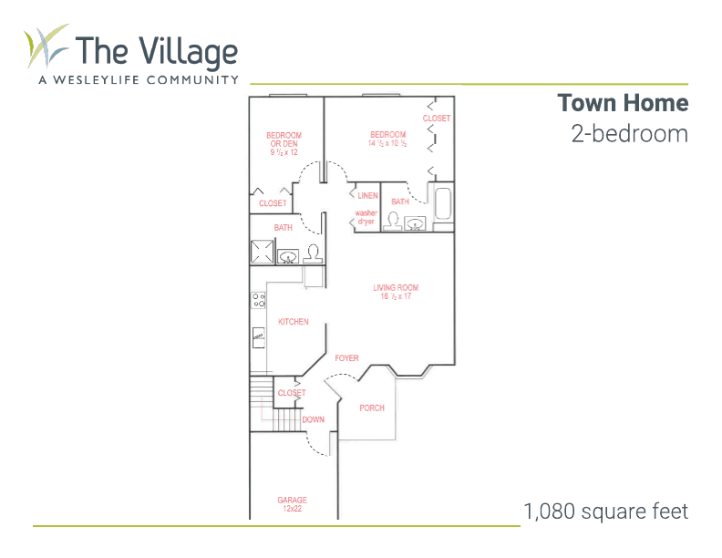 floor plan of the Town Home, 2-bedroom, 1,080 square feet