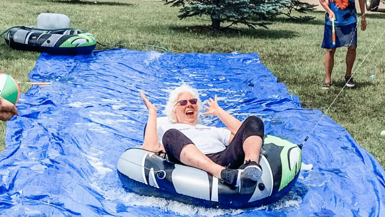 A person on a slip-and-slide