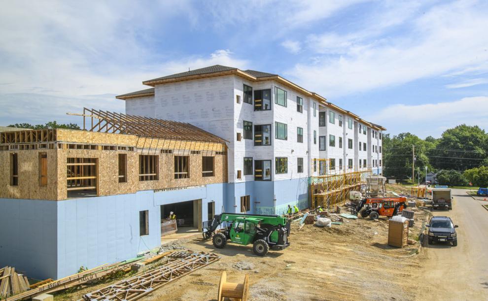 Construction progresses on the Cedar apartment building at The Village in Indianola, part of WesleyLife’s $49.5 million redevelopment.