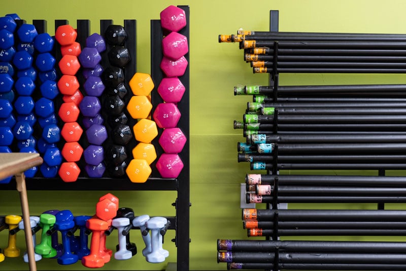 a variety of exercise equipment