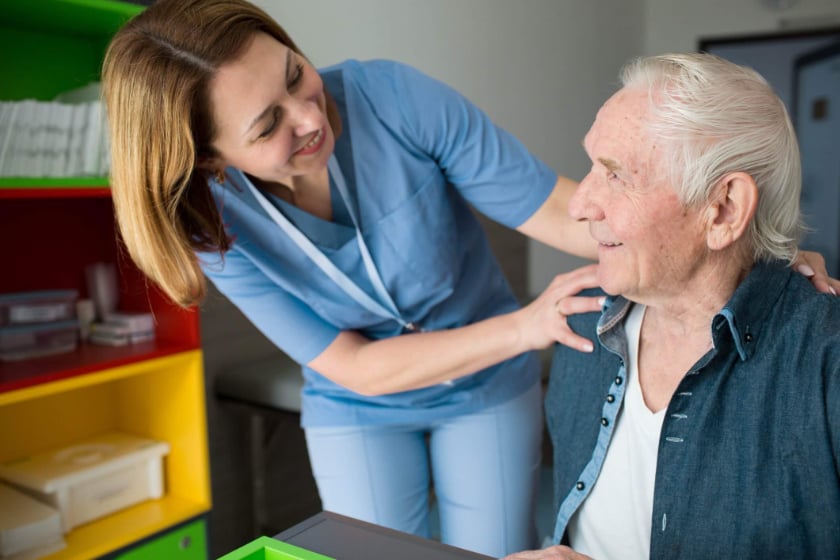 caregiver with a resident