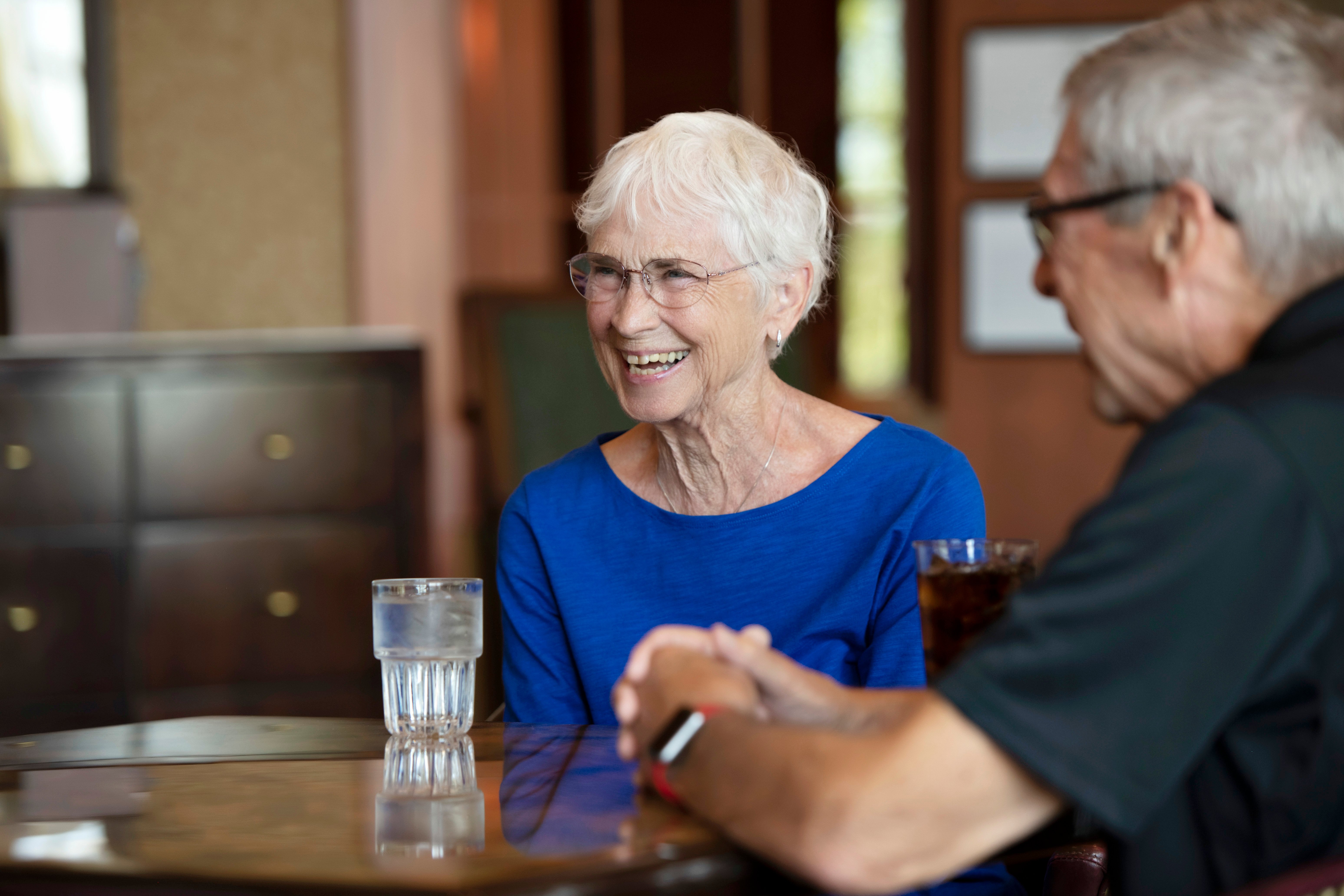 Woman and man sitting at a table